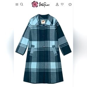 Lesley Evers NATALIE coat Ocean Blue Plaid M/L US 8 10 12